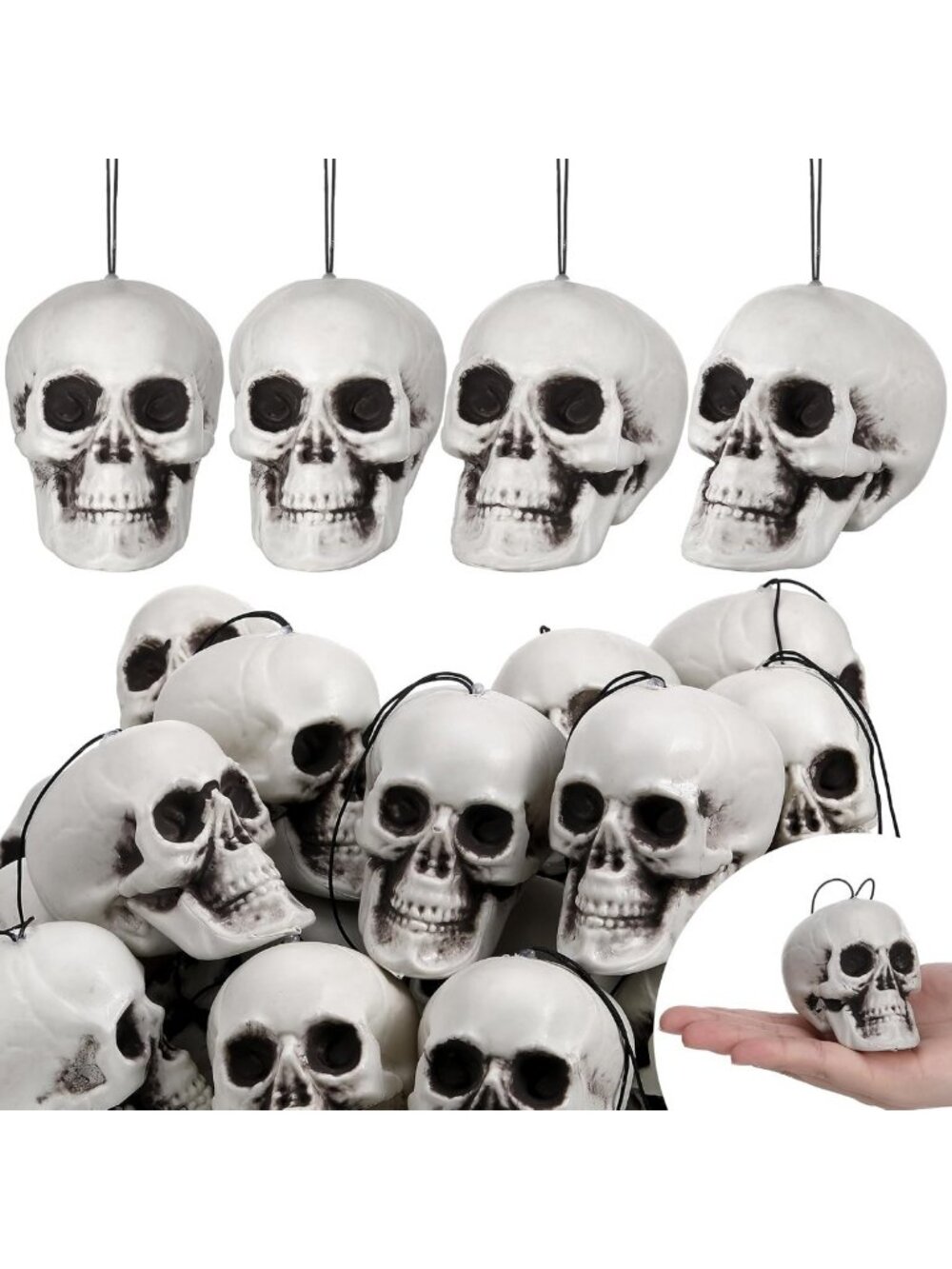 24 Pcs Skull Halloween Tree Ornaments - Spooky Decor, 3.15x2.8x2.17''